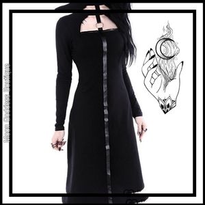 restyle Dresses - Black Gothic leather strap o-ring "SCARLETT DRESS" restyle Dresses - Black Gothic leather strap o-ring "SCARLETT DRESS"